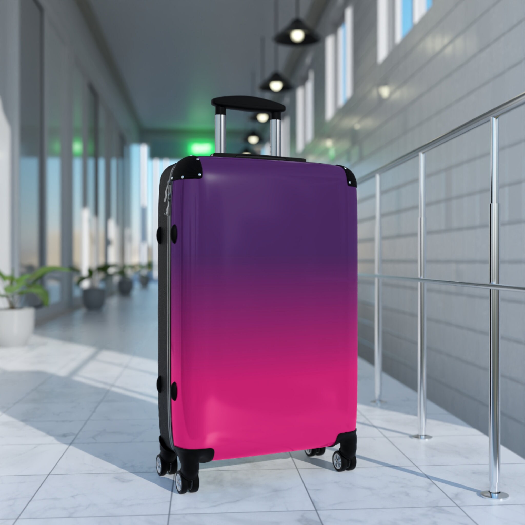 Purple Pink Suitcase Luggage, Ombre Tie Dye Carry on 4 Wheels