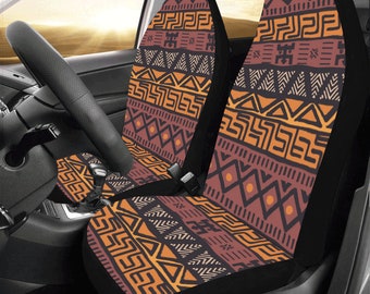 Brown Boho Chic Car Seat Covers Pair (2), Bohemian Aztec Front Seat Cover Protector Accessory Pattern Ethnic Tribal Mexican Art Bohemian SUV