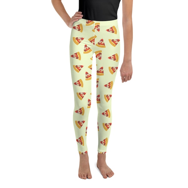 Pizza Slices Girls Leggings (8-20), Food Youth Teen Cute Printed Kids Yoga Pants Graphic Print Fun Tights Tween