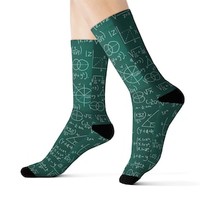 Math Socks, Science Teacher Mentor Chalkboard Formulas Mathematics Algebra 3D Sublimation Socks Men Women Green Crazy Cool Tutor Gift