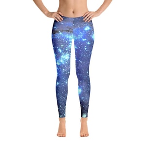 Galaxy Leggings, Yoga Space Print Pants, Cosmic Celestial Constellation Outer Space Star Royal Blue Workout Leggings