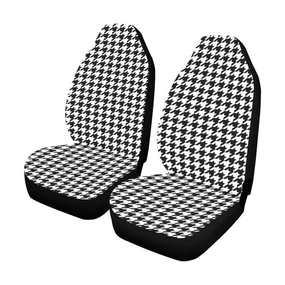 Houndstooth Auto Sitzbezüge 2 Stk, Schwarz Weiß Muster