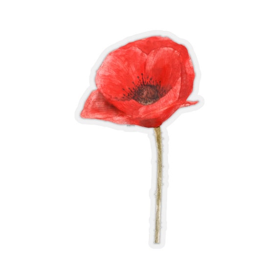 Buy Poppy Sticker Vinyl Flower Decal Red Watercolor Floral Art