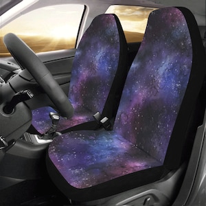 Galaxy Space Car Seat Covers 2 pc, Purple Stars Night Sky Constellation Universe Front Seat SUV Protector Accessory Women Men Decoration