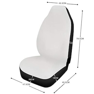 May include: White car seat cover with black trim. The cover measures 46.5 inches tall, 19.7 inches wide, and 18.9 inches deep.