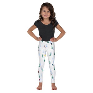 Ski Kids Girls Leggings (2T-7), Skiing Snow Vintage Winter Toddler Children Cute Printed Yoga Pants Graphic Stretch Tights Workout