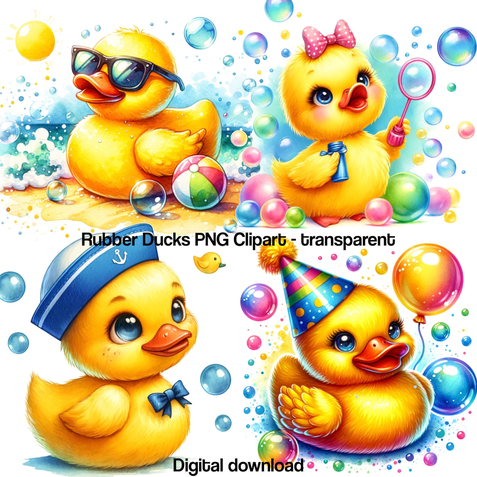 12 Rubber Duck Clipart Bundle Digital Instant Download PNG Files, Cute ...