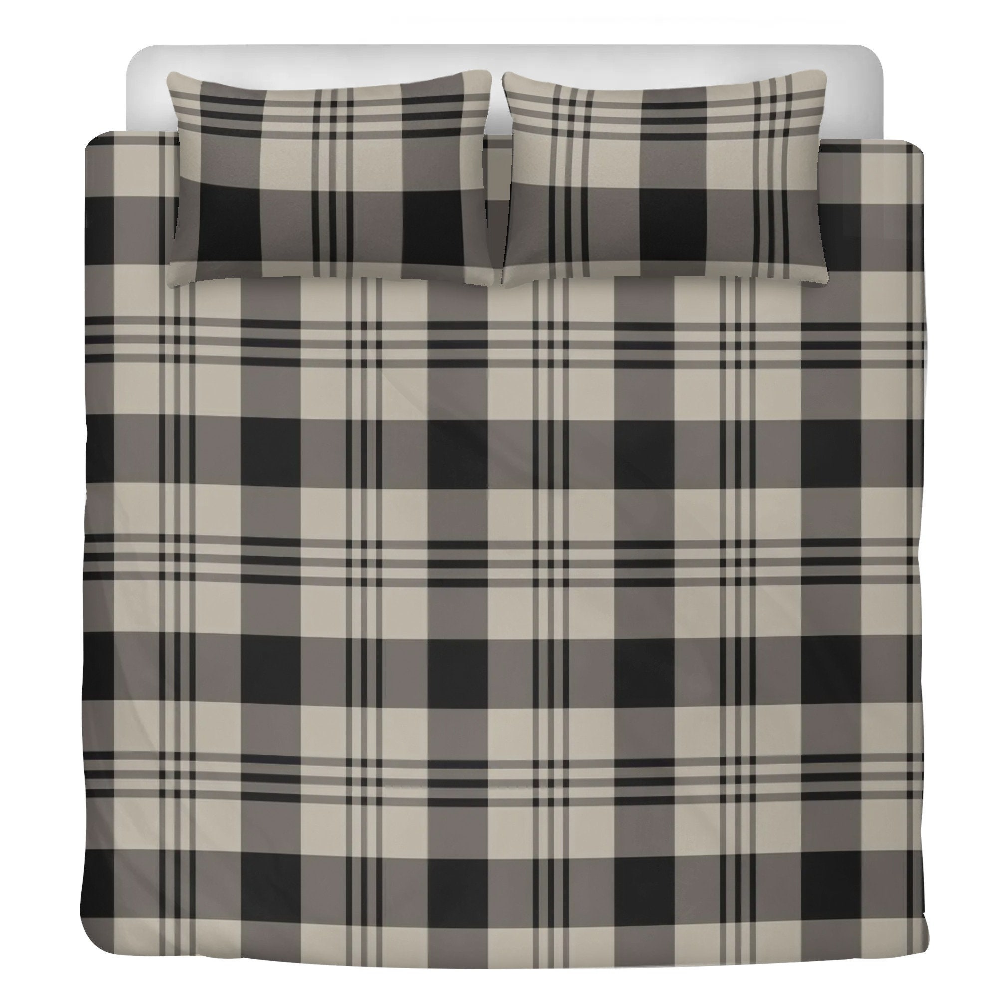 DE CAMA Bettwäsche-Set Schottenkaro Mit Hirsch – Wendbar, King-Size, Aus Baumwolle-Polyester, Grau/schwarz