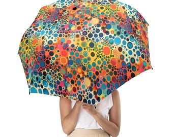 Colorful Umbrella, Dot Art Fun Golf Anti-UV Semi-Automatic Sun Beach Rain Parasol Large Compact Travel Windproof Designer Luxury Men Women