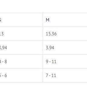 May include: Socks size chart showing total length, width, and UK shoe size conversions for small, medium, and large socks. Measurements are in inches.