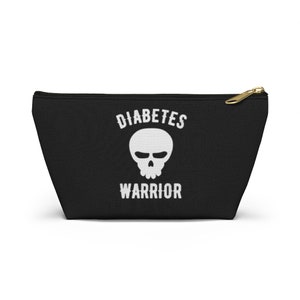 Diabetes Warrior Bag, Diabetic Supply Case, Skull Men Carrying Type 1 Gift, Boy Awareness Travel Accessory Zipper Pouch Bag w T-bottom