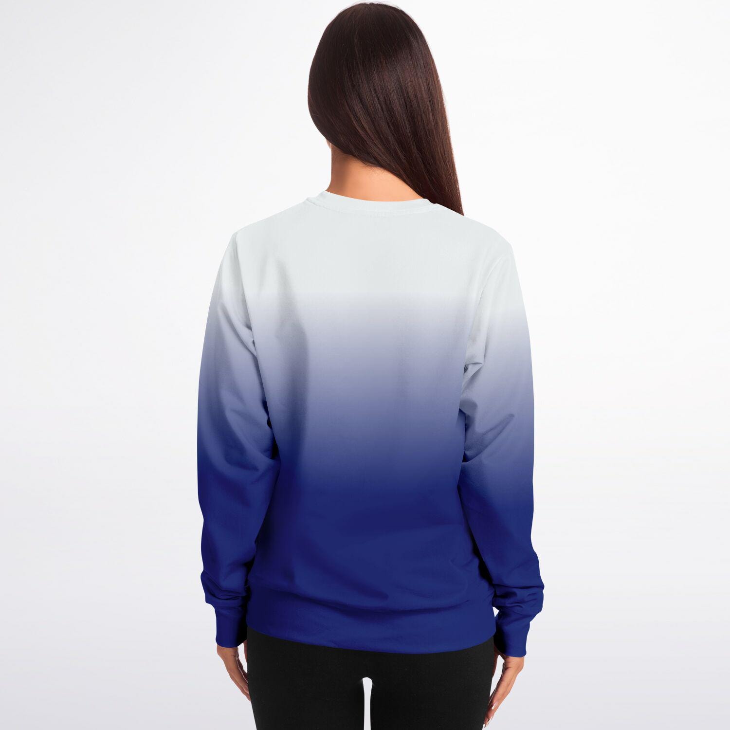 Blue White Ombre Sweatshirt, Gradient Tie Dye Graphic Crewneck 