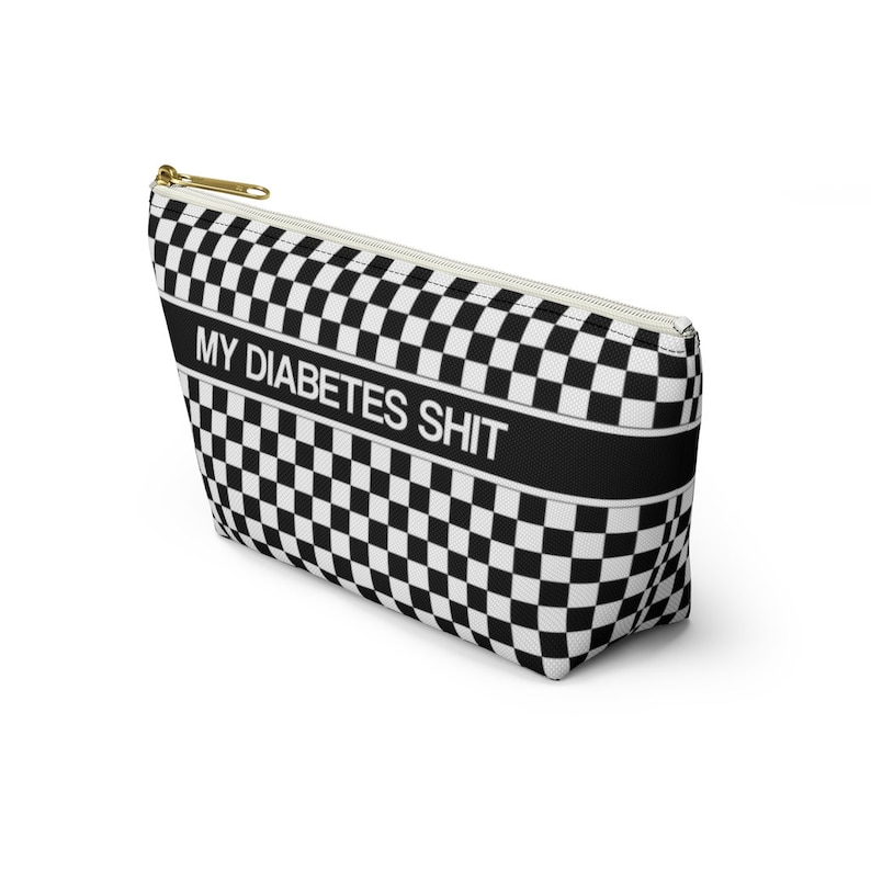 My Diabetes Shit Bag, Funny Diabetic Supply Case Black White Checkered Type One 1 Accessory Zipper Travel Toiletry Pouch Gift w T-bottom image 6