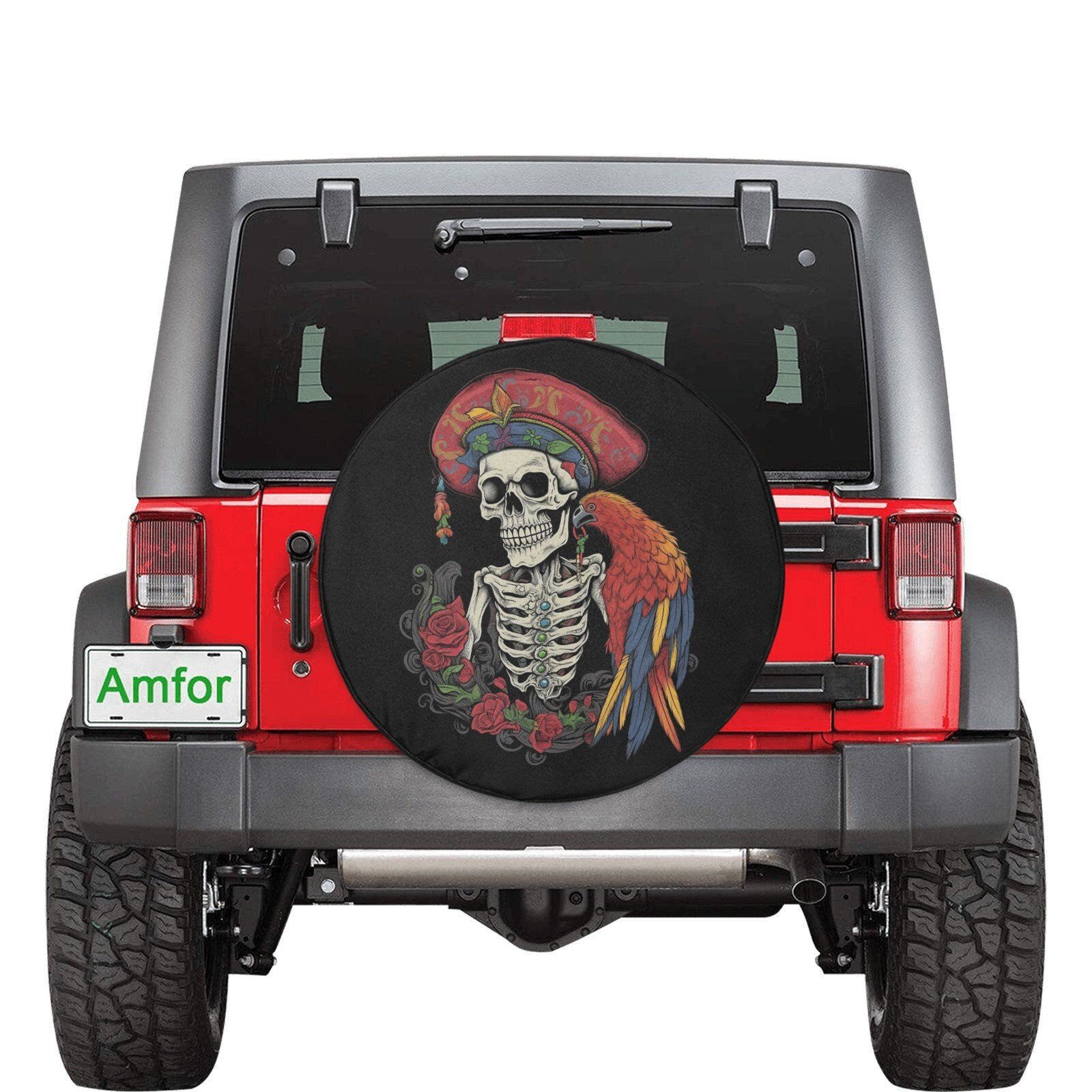 Pirate Spare Tire Cover Skeleton Skull Parrot Backup Camera Hole