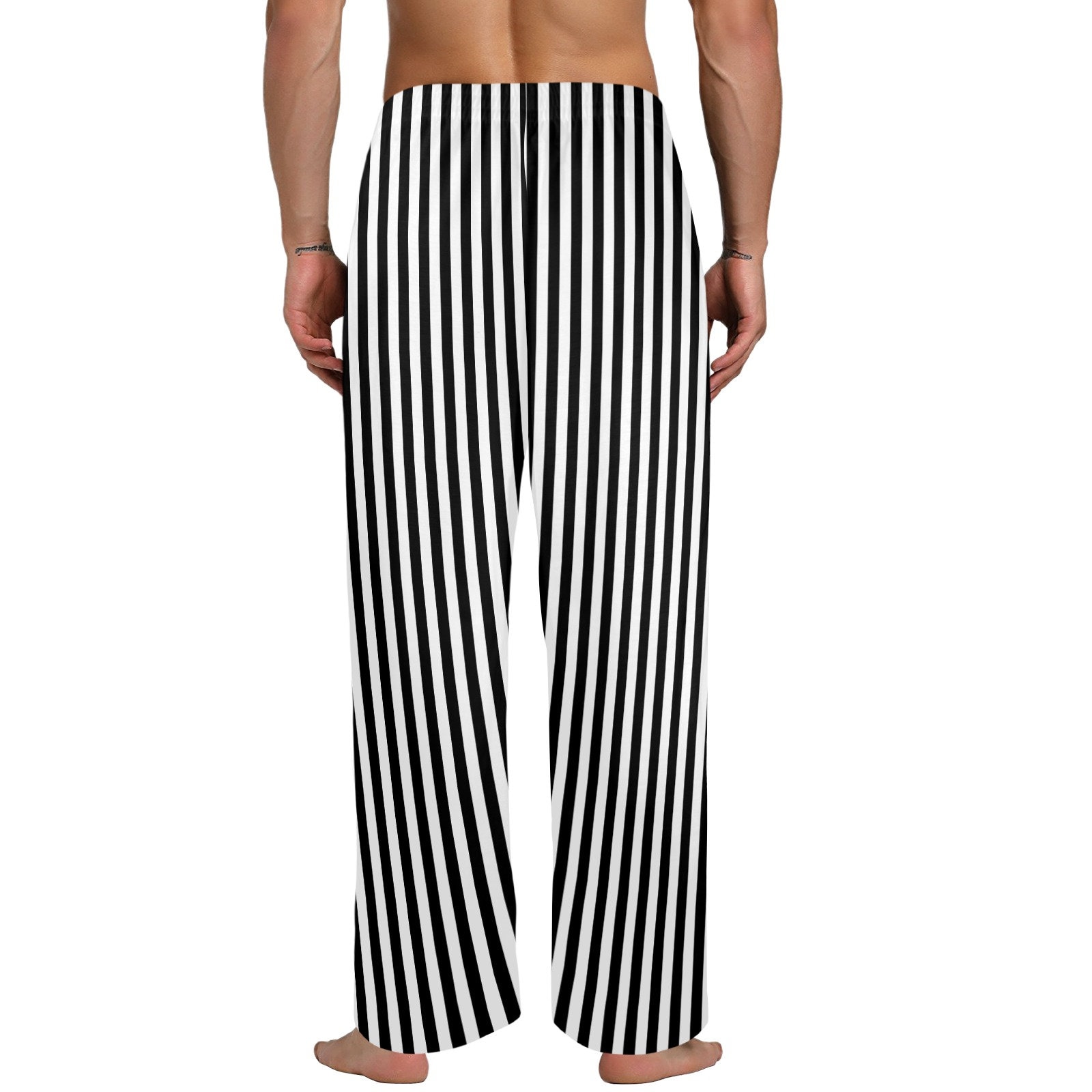 YYZZH Azul y rojo rayas horizontales moda rayas patrón pantalones de pijama de los hombres pantalones cortos ropa de dormir pijama pantalones de descanso, Negro