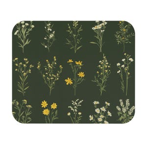 Wildblumen Maus Pad, Pflanzen Botanicals Natur Grün Computer Gaming Einzigartig Gedruckt Schreibtisch Cool Dekoratives Ästhetisches Design Rechteck Mat