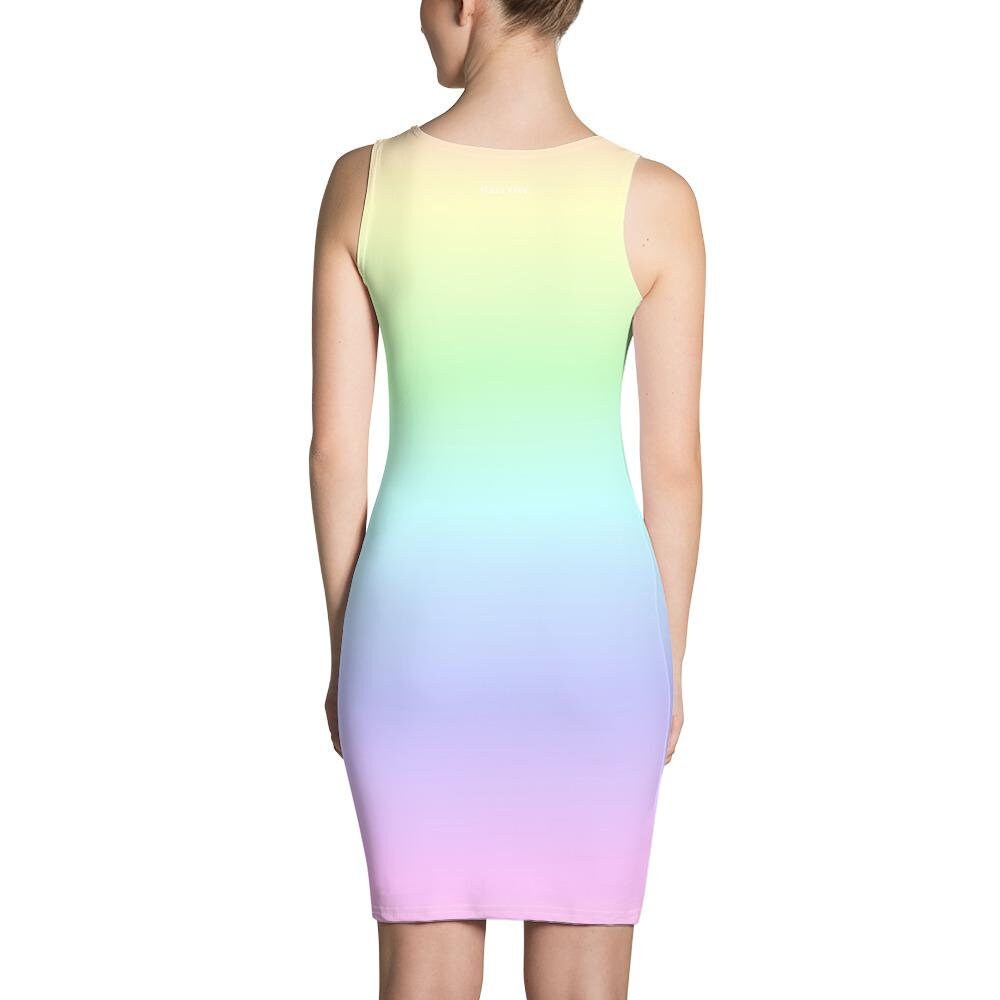 rainbow tie dye bodycon dress Pastel Women, Ombre Pencil Fitted Homecoming Prom Pink Gradient Colorful Design Party Layer with a denim