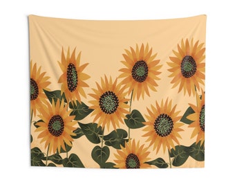 Tapiz de girasol, diseño de flores silvestres amarillas, paisaje, arte de pared para interiores, tapices colgantes, decoración grande y pequeña para dormitorio.
