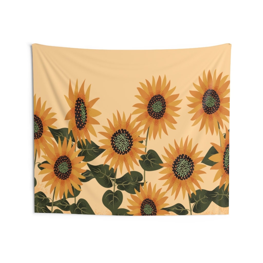 Discover Sunflower Tapestry, Yellow Floral Wild Flowers Landscape Indoor Wall Art Hanging Tapestries