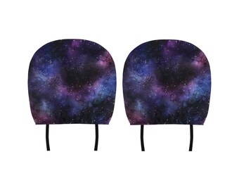 Galaxy Space Car Seat Headrest Cover (2pcs), Stars Purple Truck Suv Van Vehicle Auto Decoration Protector New Car Gift