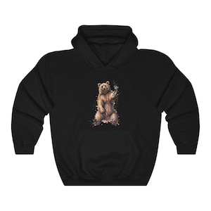 Brown Bear Hoodie, Friendly Animal Watercolor Y2k Pullover Men Women Adult Aesthetic Graphic Hooded Sweatshirt with Pockets