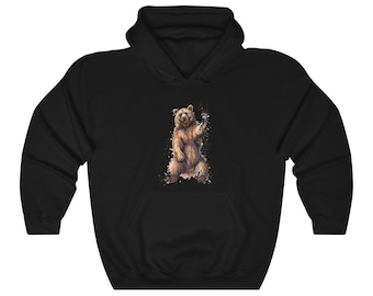 Brown Bear Hoodie, Friendly Animal Watercolor Y2k Pullover Men Women Adult Aesthetic Graphic Hooded Sweatshirt with Pockets