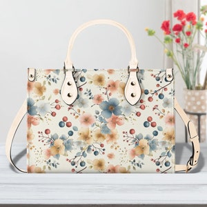 Sac à main à bandoulière floral, fleurs roses bleues été printemps sac à main en cuir imprimé petit grand mini sac végétalien femme dames créateur