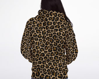 Leopard Zip up Fleece Lined Hoodie, Animal Print Brown Cheetah