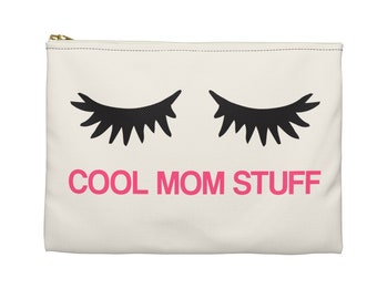 Cool Mom Stuff Makeup bag, Canvas Zipper Pouch Purse, Cosmetic Travel Case Bag, Mother Toiletry Accessory Pouch, Cute Eyelashes Gift