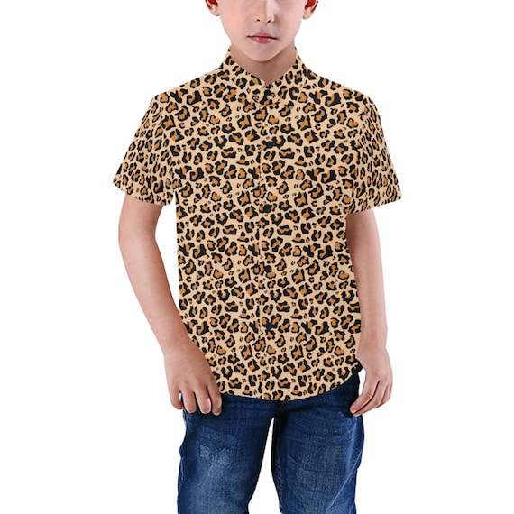シャツ ASCLO Leopard Open Collar Short Sleeve Shirt (3color) Leopard Boys Button up Shirt, Animal Cheetah Print Kids