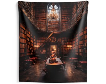 Retro Library Tapestry, Vintage Reading Books Wall Art Hanging Cool Unique Vertical Aesthetic Large Small Decor Bedroom College Dorm Room