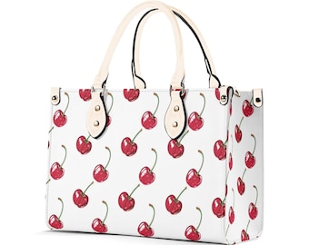 Cherry Shoulder Purse,  White Red Fruit Crossbody Vegan Leather Top Handle Handbag Print Small Bag Women Ladies Designer Small Large