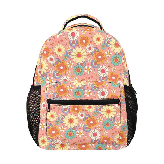 Pink Floral Backpack, Vintage Retro Flowers Men Women Kids  display picture 1