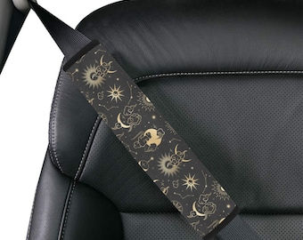 Sun Moon Car Seat Belt Cover Pad, Stars Constellation Cute Men Women Washable Strap Cushion Shoulder Neck Decoration Protector Safety
