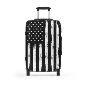 American Flag Suitcase Luggage, USA Carry On With 4 Wheels Cabin Travel Small Large Set Rolling Spinner Lock Designer Hard Shell Case