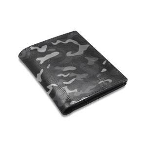 Carteras para hombre con diseño de camuflaje negro, tarjetero de diseño con diseño de camuflaje gris para hombre, billetera delgada, plegable, de lujo, minimalista, personalizada