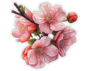 Autocollant de fleur de cerisier, fleur rose Sakura Art Kawai ordinateur portable autocollant vinyle mignon bouteille d'eau gobelet voiture étanche pare-chocs esthétique mur