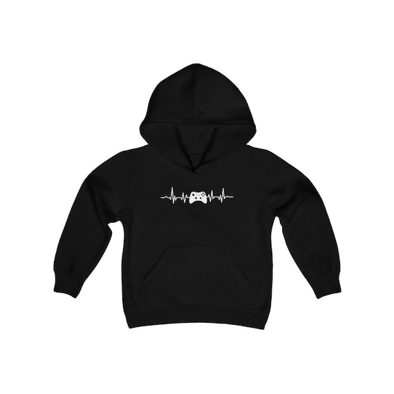 Gaming Heartbeat Kids Pullover Hoodie, Video Games Console Gamer Girl Boy Youth Aesthetic Graphic Hooded Sweatshirt with Pockets Gift