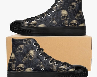 Crânes hommes chaussures hautes, squelette horreur Halloween gothique à lacets baskets chaussures Rave toile Streetwear noir concepteur