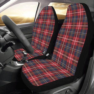 Buffalo Plaid Car Seat Covers 2 pc, Black and Red Tartan Pattern Check Lumberjack Front Seat Covers, Car SUV Seat Protector Accessory