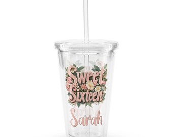 Kundenspezifischer Sweet Sixteen durchsichtiger Plastikbecher, personalisierter 16