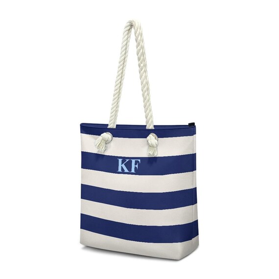 Custom Tote Bag With Rope Handles, Personalized Nautical Striped