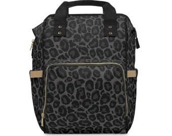 Black Leopard Diaper Bag Backpack, Animal Print Baby Girl Waterproof Insulated Pockets Mom Designer Men Women Multipurpose