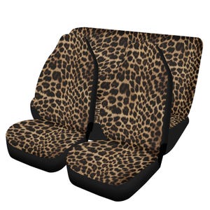Leopardfärgad bilsätesöverdrag fram och bak, komplett set (4 st), djur gepardmönster, bil hund husdjur fordon SUV universellt skydd tillbehör män kvinnor