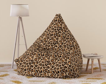 Leopard Print Bean Bag Chair Cover, Animal Cheetah Pattern Washable Furniture Small Large Adult Kids Sofa Dorm Unfilled Sack