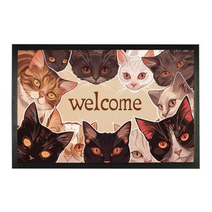 Cats Doormat, Kittens Welcome Mat Front Door Indoor Outdoor Rubber Washable Waterproof Floor New House Warming Entry Entrance Home