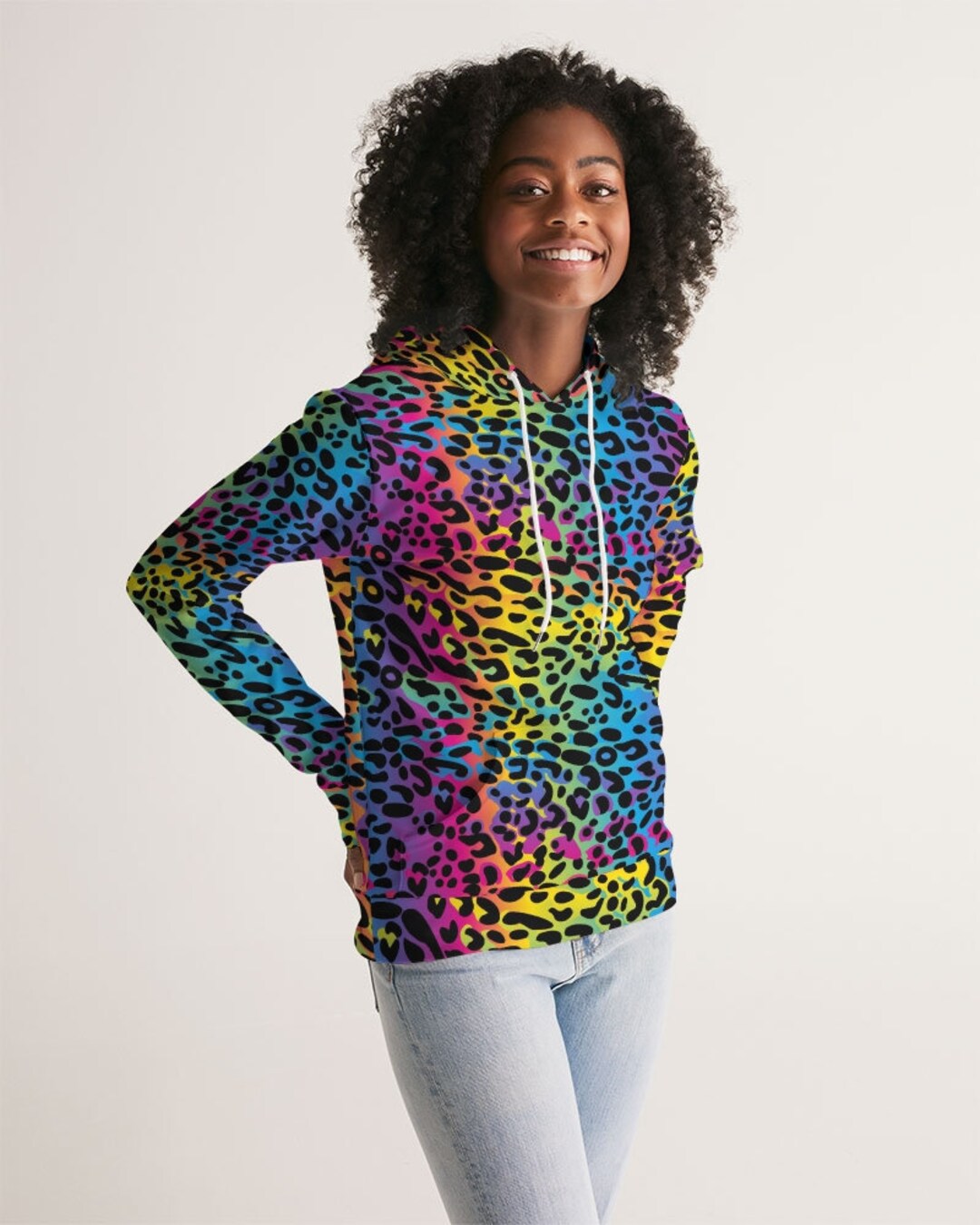 Rainbow Leopard Women Pullover Hoodie Animal Print Aesthetic Graphic Hooded Long Sleeve Sweatshirt With Pockets Etsy UK