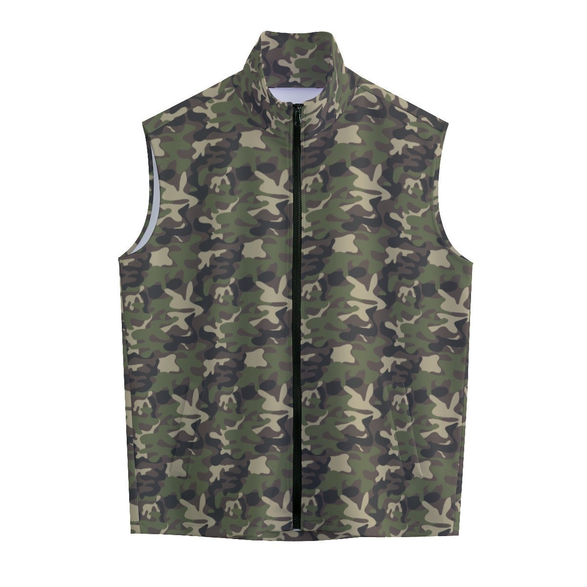 Camo Men Vest Stand-up Collar, Green Camouflage Army Guys