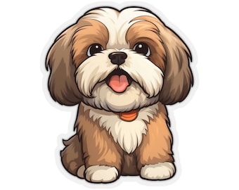 Shih Tsu Sticker, Dog Kawaii Animal Cute Vinyl Decal Label Phone Transparent Clear Small Large Cool Art Computer Hydro Flask