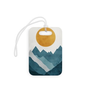 Bergen zon bagagelabel, geometrische Boho mannen vrouwen handgemaakte label unieke coole golftas identificatiemiddelen reiskoffer gedrukt accessoire